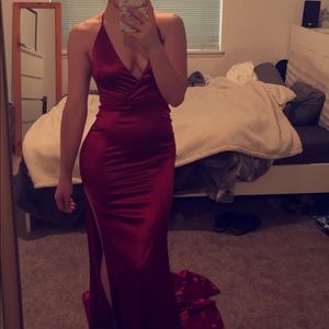 Red satin dress